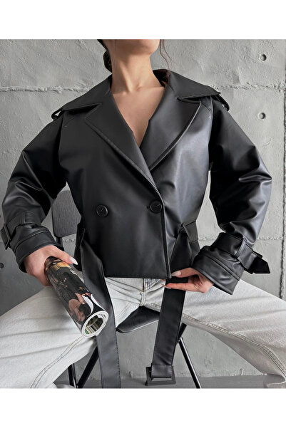 Ekim Store Geacă de piele lejeră cu centură