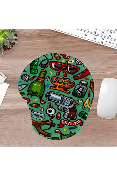 UcuruStore Πολύχρωμο Οβάλ Μαξιλαράκι Ποντικιού με Σχέδια Παραβάλλοντα και Στή...