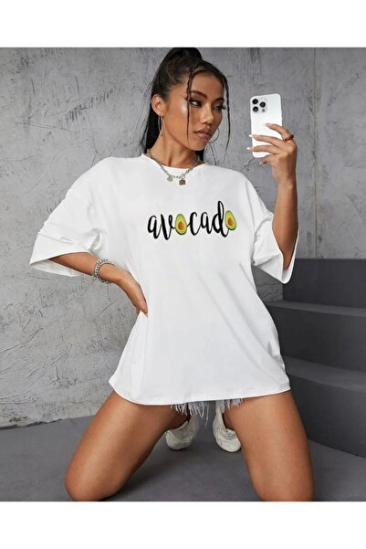 khufu Μπλουζάκι με στάμπα λευκού αβοκάντο Trend Oversize