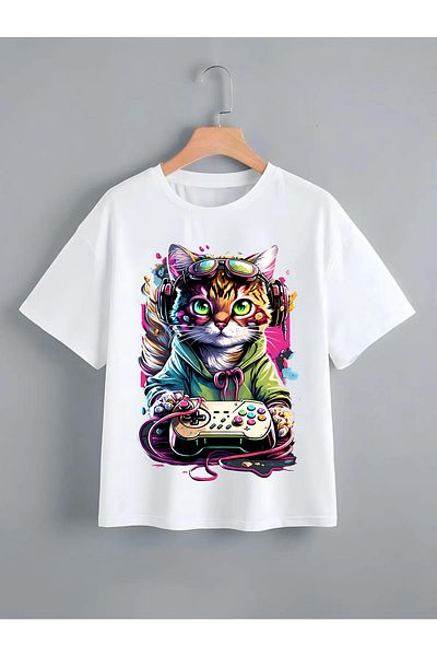 Pisa Art детска тениска с котка, играеща на кучета
