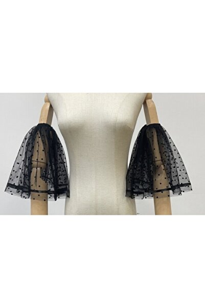 es moda shop Türkân puantiyeli tül kolluk siyah