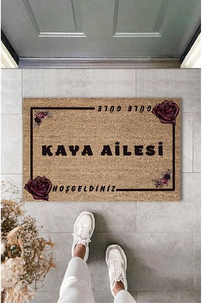 Pazarova Decorative Modern Digital Printing Dried Rose Themed Customizable Door Front Mat