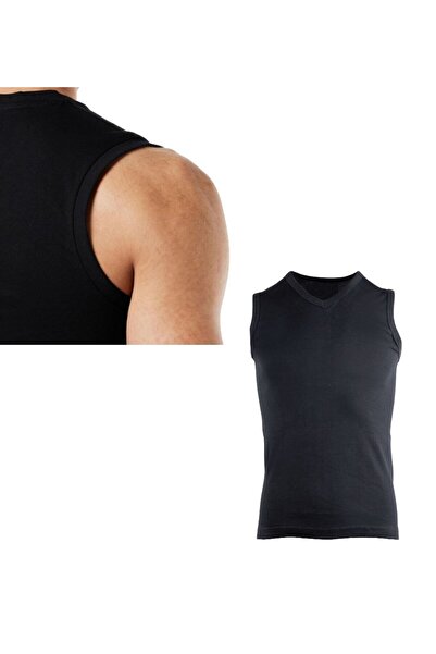 marufshop Ανδρικό μπλουζάκι με μανίκι V-λαιμόκοψη Slimfit Lycra μαύρο