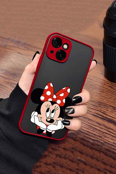 Merwish حافظة شفافة متوافقة مع Apple Iphone 13 و14 من Minnie Pattern Camera Protect Hux Tpu باللون الأحمر