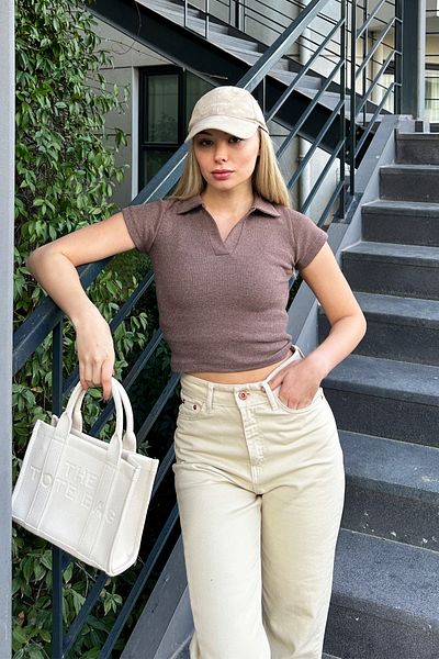 Trend Alaçatı Stili Women's Light Brown Polo Neck Basic Crop Blouse ALC-X11548