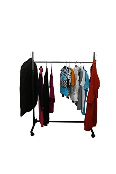 Teknor Paslanmaz Tekerlekli, Siyah Metal, Konfeksiyon Elbise Kıyafet Askılık ...