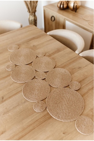 İP EV DEKOR Hasır Jüt Salon Mutfak Masa Örtüsü Runner