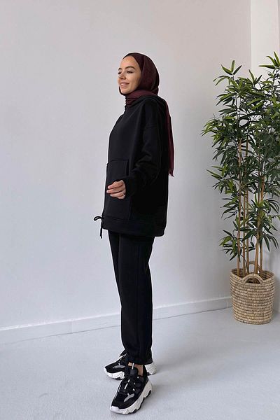 Ka Hijab Σετ αθλητικής φόρμας 3 νημάτων Hijab με ελαστικούς αστραγάλους - Μαύρο