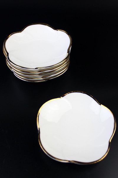 ALBETTO 6-Piece Porcelain Tea Plate Gilded Plain Tea Plate Diameter 10cm
