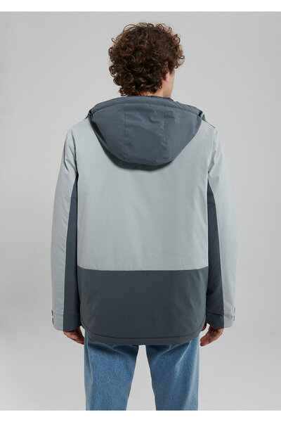 Mavi Kapüşonlu Gri Ceket Regular Fit / Normal Kesim 0110329-80776