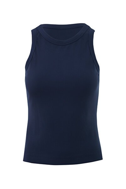 GİZİA Arkası Etiket Detaylı Halter Yaka Lacivert Bluz