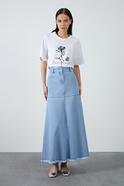 kı.we Yüksek Bel Kloş Uzun Denim Etek