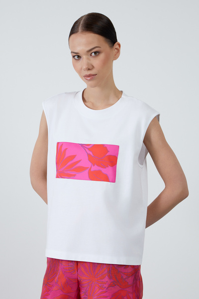 GİZİA Ön Beden Pano Desenli Beyaz Bluz