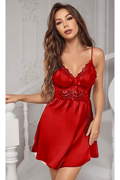 TİSTA Cămașă de noapte din satin roșu - Design elegant cu cravată