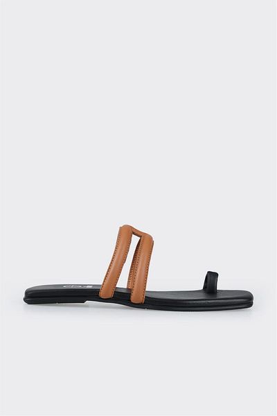 Elle Shoes Tan Leather Women's Flip Flops