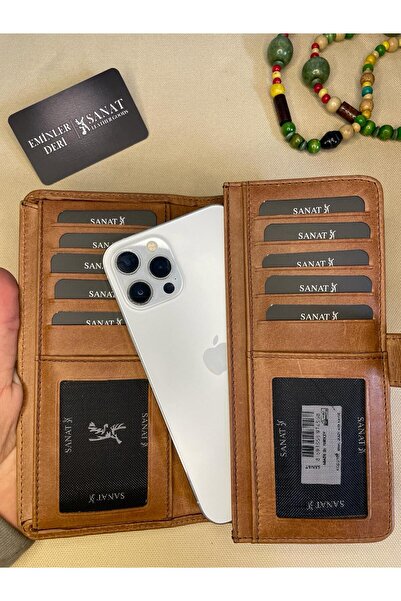 SANAT LEATHER SL-2102 محفظة جلدية أصلية للجنسين مقاس 19 سم × 9.5 سم مع حجرة ل...