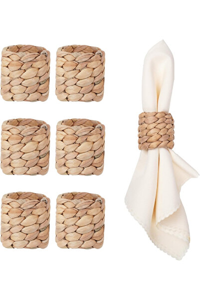 Bc Home 6'lı El Yapımı Dokuma Su Sümbülü Peçete Halkası,Doğal, Rattan, 6 Adet...