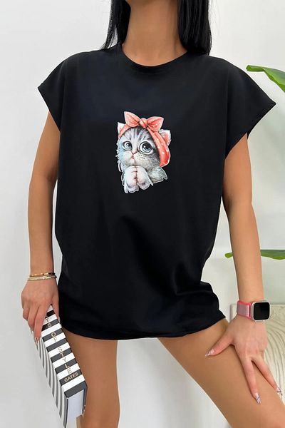 AY MONTANA big bedeen Cute cat printed 0 arm black
