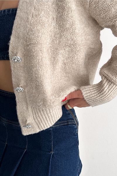 FEMELLE Cardigan din tricot cu nasturi, de mărime standard, bej pentru femei