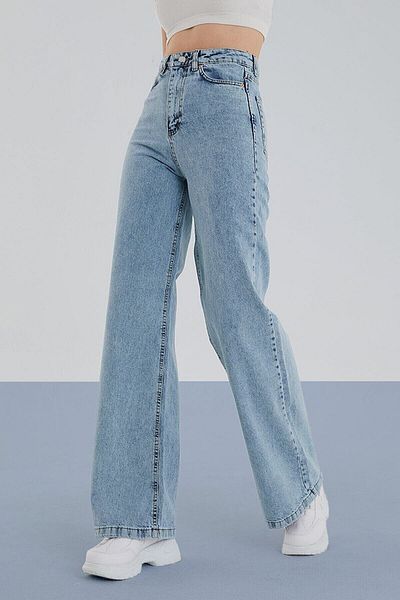 Geppetto Felix Casual Light Blue Acid Snow Wash Super High Waist Wide Leg Comfort Lycra Palazzo Jeans