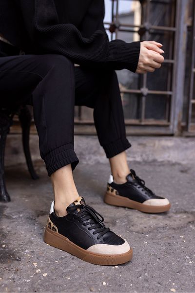 ANGELİNA JONES GORDON WOMEN'S BLACK LEOPARD GARNISH SNEAKER