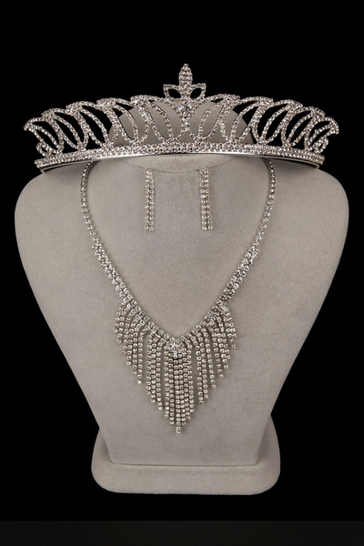 Limelia طقم أقراط وقلادة فستان سهرة متدلية أنيقة وتاج زفاف توليب