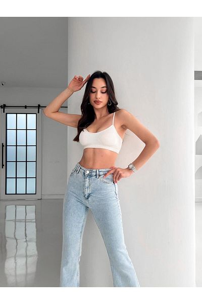 Geppetto Picior evazat Jean Blue Snow Wash Extra Lycra Talie înaltă Picior lung (REDUCERE)