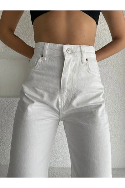 Geppetto 90's White Color Palazzo Loose Jean - Σούπερ ψηλή μέση