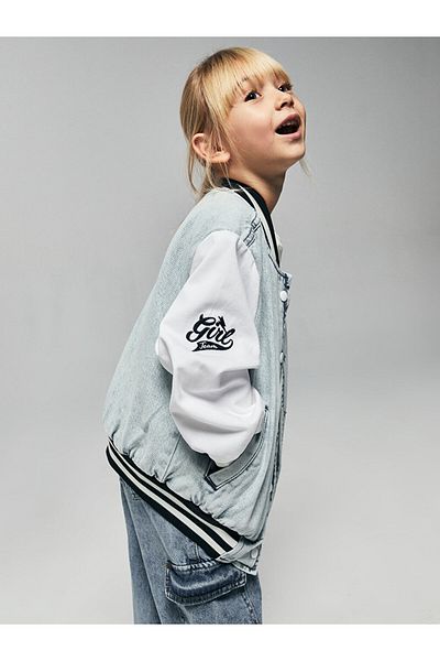 LC Waikiki Embroidered Girl's Jean College Jacket