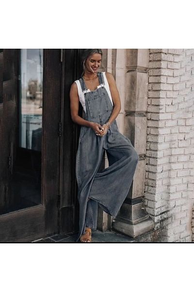 AYS WORLD Salopetă subțire din denim cu design special