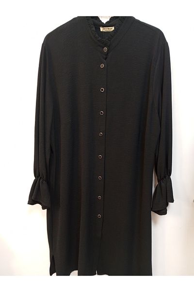 AKŞEN GİYİM LARGE SIZE TESETURAL AIROBIN LINEN FABRIC RUBBER SLEEVE LONG TUNIC