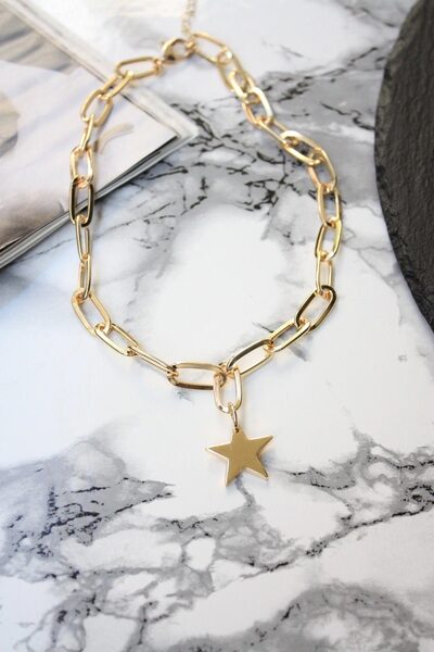 Generic Brand Thick Chain Single Star Necklace Gold Color