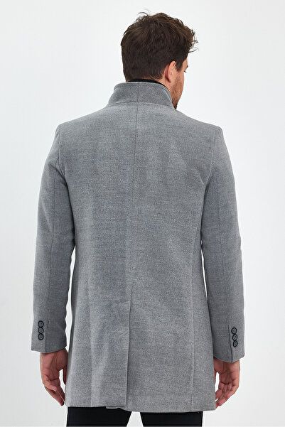 TREND KOMBİN Men's Slim Fit Gray Stamp Coat