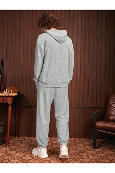 LOUİSA Sevgili Kombini 2'li Paket Gri Baskılı Şardonlu Eşofman Takımı Unisex