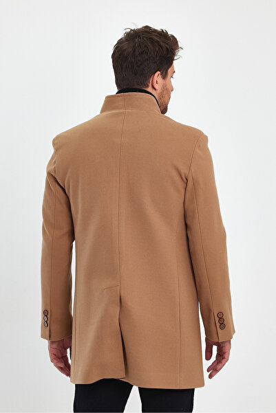 TREND KOMBİN Ανδρικό παλτό καφέ κασμίρ σε λεπτή εφαρμογή