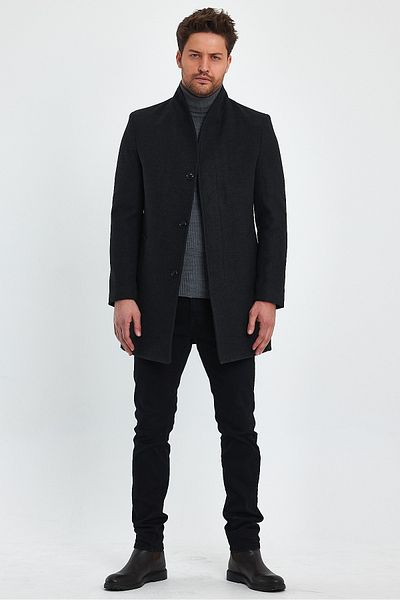 TREND KOMBİN Ανδρικό παλτό με λεπτή εφαρμογή Anthracite Stash