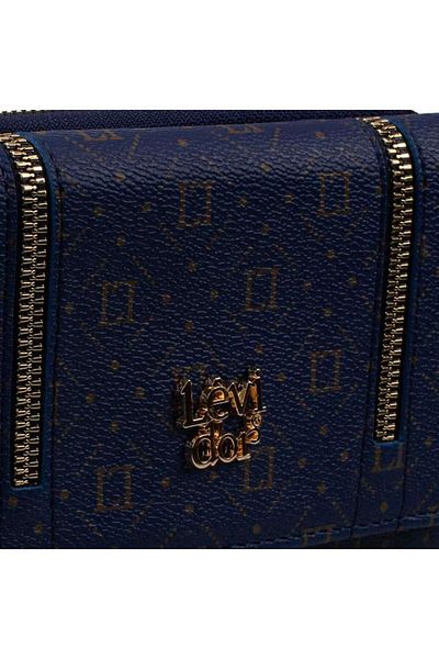 Levidor Navy Blue Zipper Detailed Monogram Women's Wallet