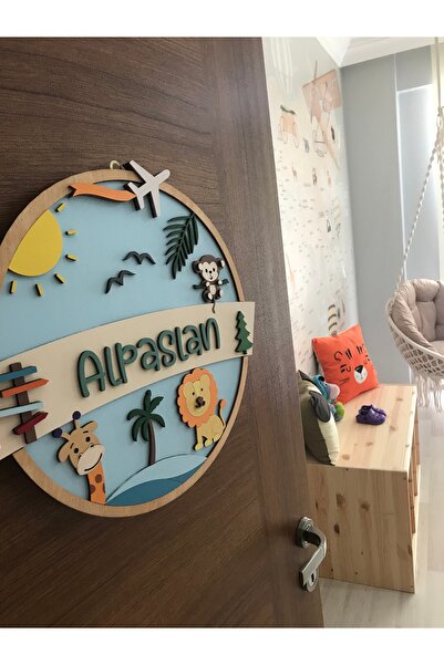 Baykuş Craft Mimarlık Özel Tasarım Hediyelik Doğa Konsept Safari Hayvanlı Aslan Zürafa Bebek Ahşap Hastane Kapı Süsü