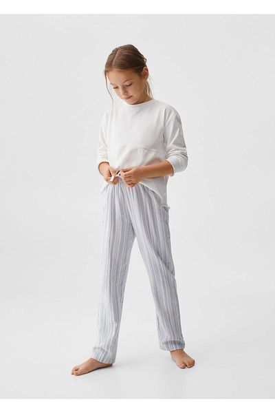 MANGO Kids Langes, gestreiftes Baumwoll-Pyjama-Set