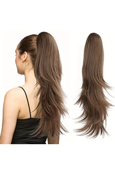 AKOLİFE قطعة شعر على شكل ذيل حصان مطوية باللون البني الفاتح - شعر مقاوم للحرارة