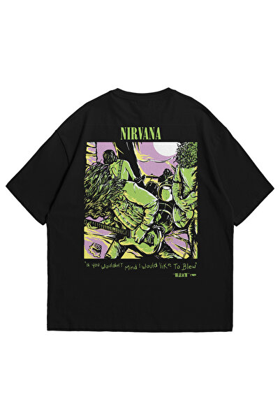 Scrovtie Kadın Erkek Siyah Blew Nirvana Baskılı Oversize Bisiklet Yaka Kısa K...