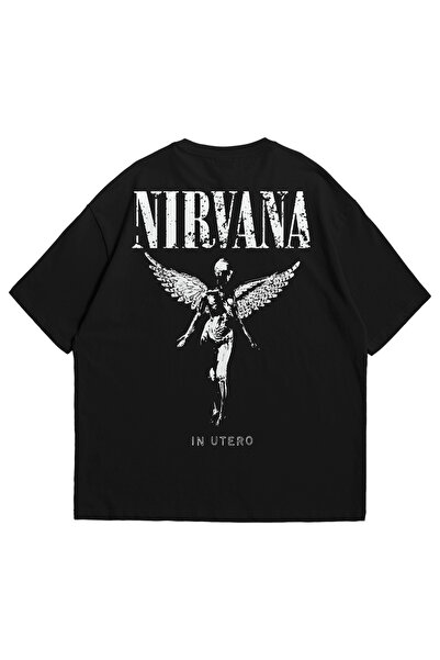 Stadium Unisex Siyah In Utero Nirvana Baskılı Oversize Bisiklet Yaka Kısa Kol...