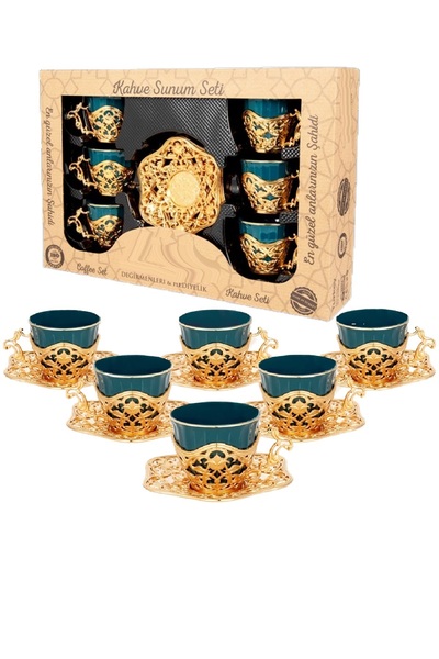 BİTERSE 6 Kişilik Lüks Kahve Seti Kahve Fincanı Takımı Kahve Sunum Seti Yeşil Gold