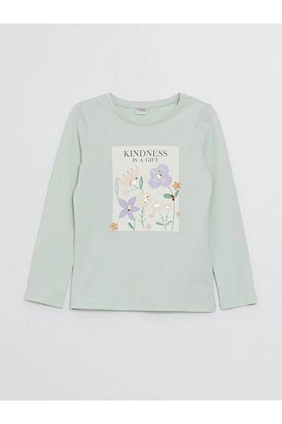 LC Waikiki Long Sleeve Printed Girl's T-Shirt - Crew Neck