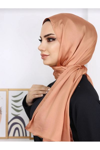 Trablus Janjan Shiny Satin Textured Hijab Evening Dress Chiffon Shawl