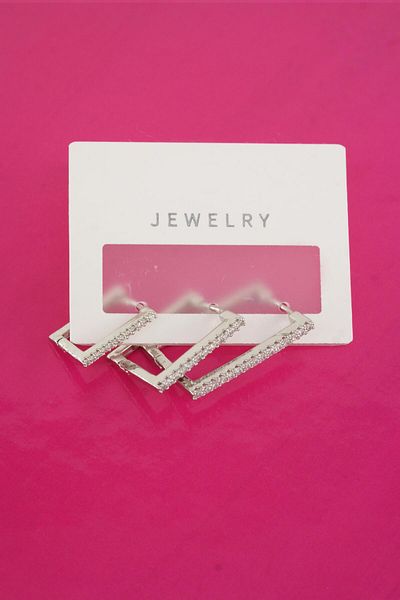 By Zeyna Aksesuar Women's Special Design Zircon Stone 3-Piece Minimal Earrings