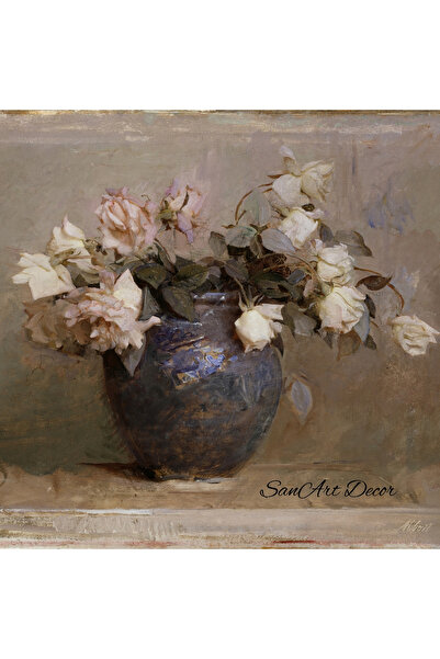 Sanart Vintage Painting with Frame, Oil Paint Print Painting, Framed Painting, Artistic Decor, Flower Painting