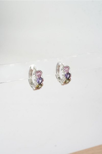 By Zeyna Aksesuar Women's Special Design Zircon Stone 2-Piece Minimal Earrings