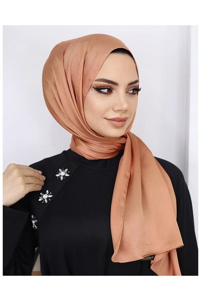 Trablus Janjan Shiny Satin Textured Hijab Evening Dress Chiffon Shawl