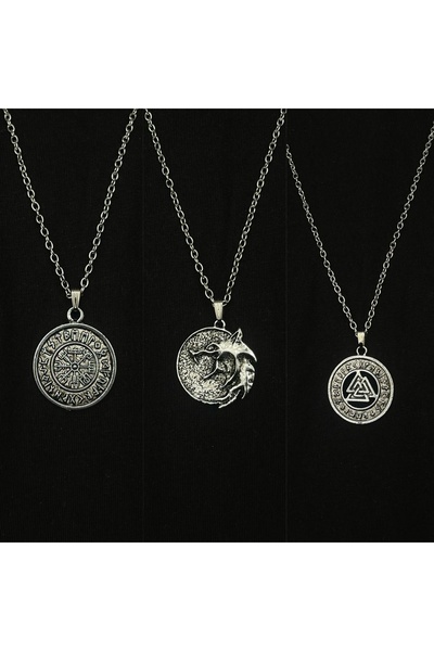 BSN Store İskandinav Pusula Valknut Viking Ejderha Figürlü 3'lü Kolye